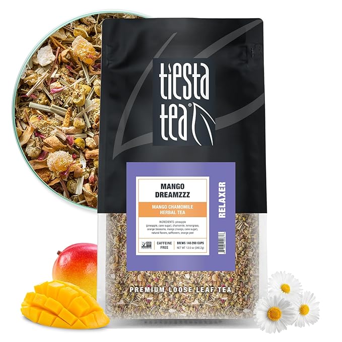 Tiesta Tea - Mango Dreamzzz Chamomile Loose Leaf Herbal Tea Relaxing Chamomile &amp Lemongrass Blend Caffeine-Free Brew Hot or Iced Makes Up to 200 Cups Resealable Bulk Pouch 12 Ounce