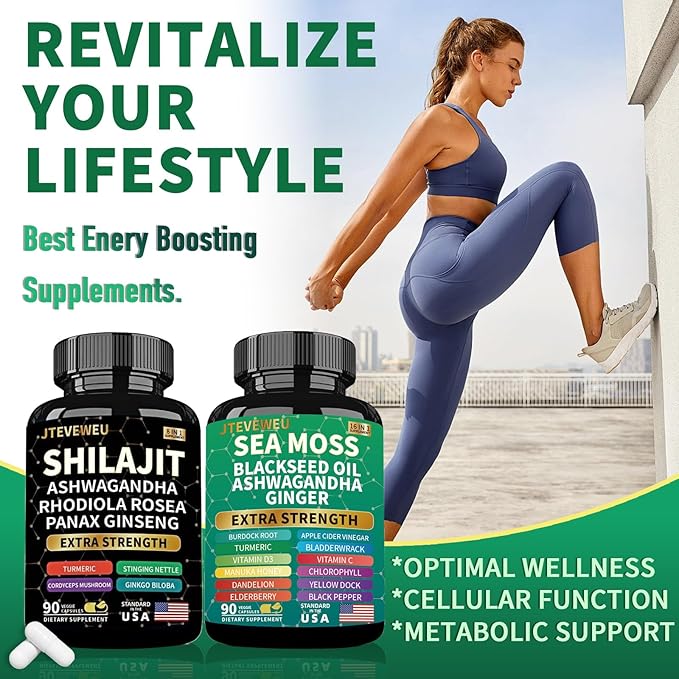 Shilajit and Sea Moss Bundle- 90 Count - Sea Moss Ashwagandha Shilajit Rhodiola Rosea &amp Ginger All in 1 Supplements