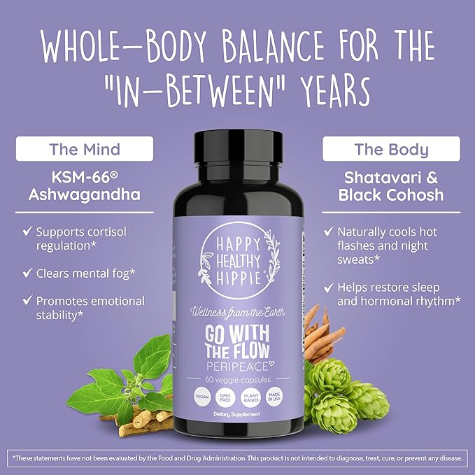 Happy Healthy Hippie PeriPeace Supplements for Women &amp Vegan Collagen Builder w/Hyaluronic Acid