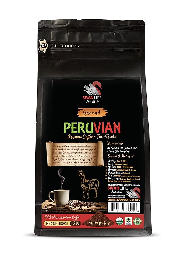 ground coffee gift - PERUVIAN GROUND ORGANIC COFFEE fair trade 100% arabica medium roast low acidity - peru medium roast coffee 3 Bags (36 OZ)