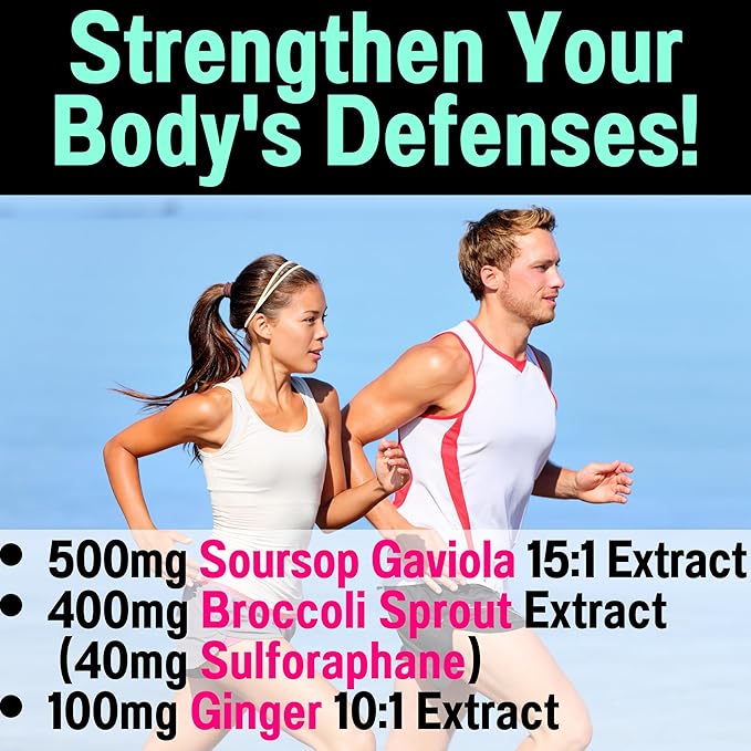 Soursop Graviola Curcumin Lycopene Broccoli Sprouts Sulforaphane Extract Gummies with Turmeric Curcumin Ginger Black Pepper Sour Sop Guyabano Leaf Supplement Chew Chewable Pills Capsules Supplements