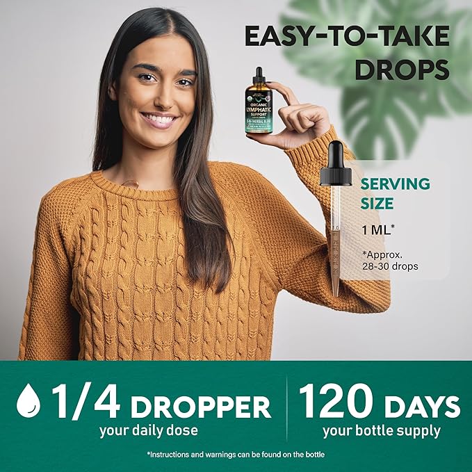 USDA Organic Lymphatic Drainage Supplement - Echinacea | Elderberry | Dandelion | Rosehip | Cleavers | Calendula | Burdock - Made in USA - Lymph System Drops - Immune Support Cleanse &amp Detox 4 f