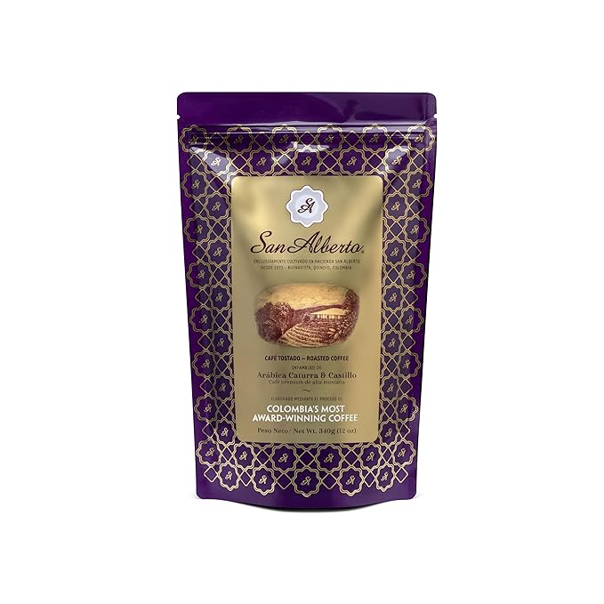 San Alberto Whole Bean Coffee - Single Origin &amp Specialty Colombian Arabica Coffee Dark Roast with Caramel &amp Dark Chocolate Notes - 12 oz