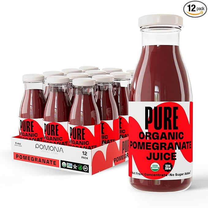 Pure Pomegranate Juice 8.4 Ounce Bottle (Pack of 12) Cold Pressed Organic Juice Non-GMO No Sugar Added Not from Concentrate Gluten Free Kosher Certified Preservative Free