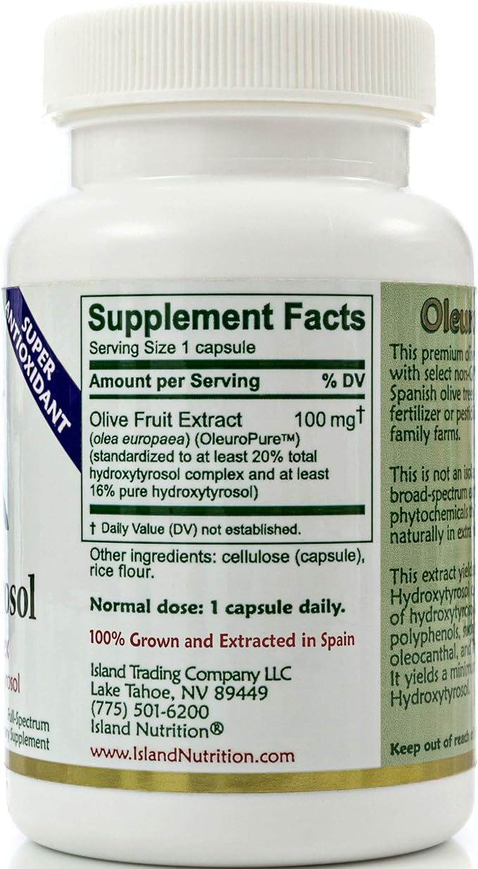 20% Hydroxytyrosol Complex™ Olive Fruit Extract - Super Strength 100% Grown &amp Extracted in Spain. 90 Capsules 100 mg from The Maker of Real European Olive Leaf Extract