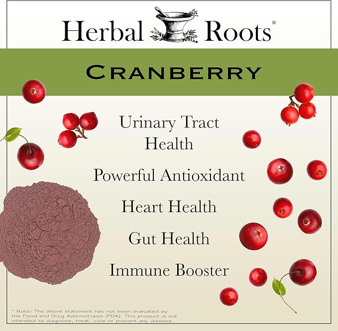 Herbal Roots Extra Strength Cranberry Pills for Women &amp Men with Organic Nettle | Urinary Tract Health | 60 Vegan Capsules