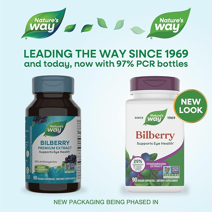 Nature's Way Bilberry Premium Extract Supports Eye Health* Eye Health Supplement for Adults with Black Elderberry* Bilberry Supplement Gluten Free Vegan 90 Capsules (Packaging May Vary)