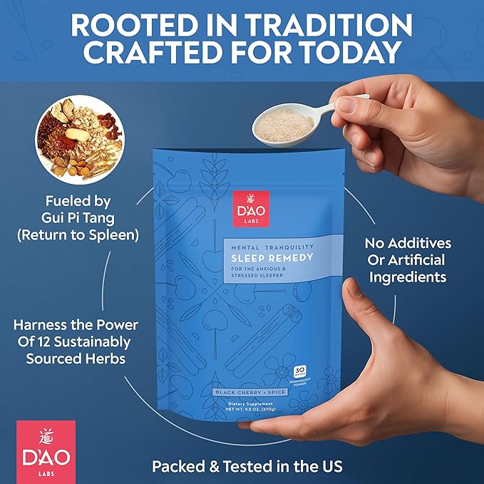 D'AO Labs Mental Tranquility - Non-Habit Forming - Mental Calmness Supplement - Stress Relax &amp Tranquil Powder - GUI Pi Tang Traditional Chinese Herbal - Black Cherry &amp Spice Flavor - 30 Servi