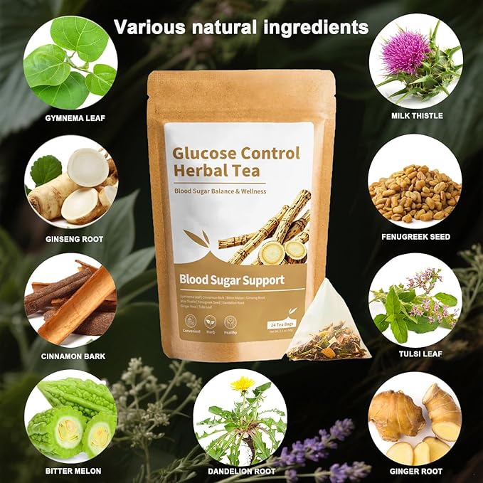 AnderHerbs Blood Sugar Support Tea - Ginseng Cinnamon Gymnema Bitter Melon Milk Thistle Fenugreek Tulsi &amp Ginger - For Maintaining Blood Sugar Levels - Suitable for Hot &amp Cold Brewing (1