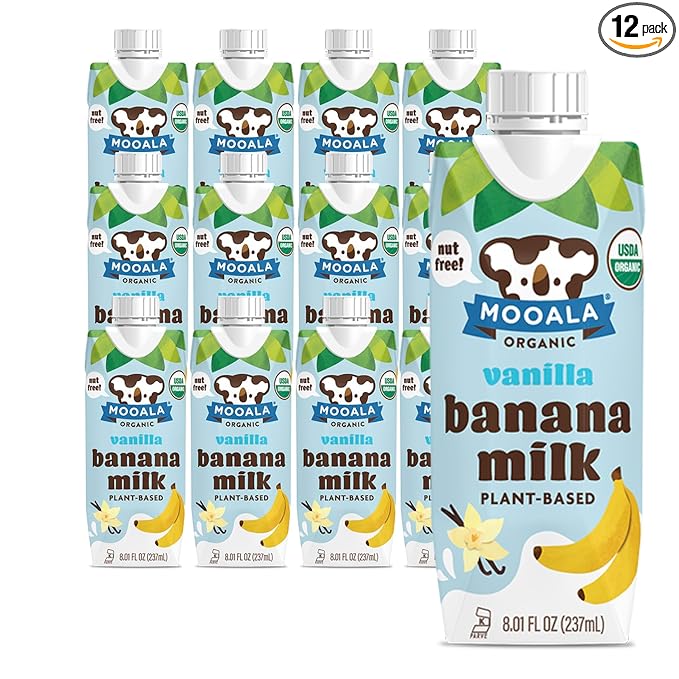 Mooala - Organic Vanilla Bananamilk Lunchbox Friendly Shelf-Stable Non-Dairy Nut-Free Plant-Based Beverage On the Go 12 Pack