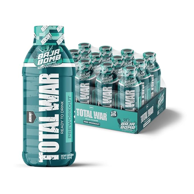 REDCON1 Total War Ready to Drink Preworkout Baja Bomb - 350mg of Fast Acting RTD Caffeine - Beta Alanine + Citrulline Malate for Increased Pump (12 Servings)