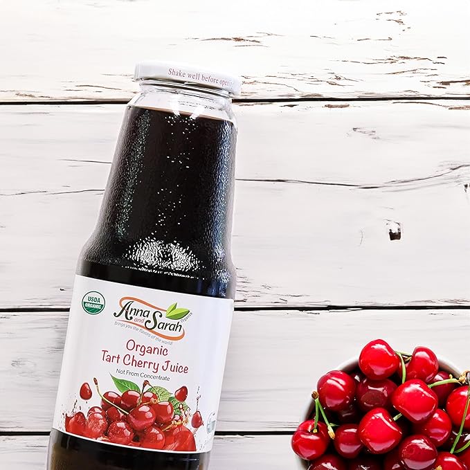 Anna and Sarah 33.8 Oz Organic Tart Cherry Juice - USDA Organic Certified - Glass Bottle (2 Pack) No Sugar No Artificial Colors No Preservatives No Flavors AddedNOT from CONCENTRATE
