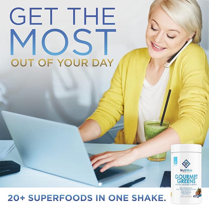 NuEthix Formulations Gourmet Greens Drink Powder Dietary Supplement with Fruit and Vegetable Superfoods and Probiotics Berry 30 Servings