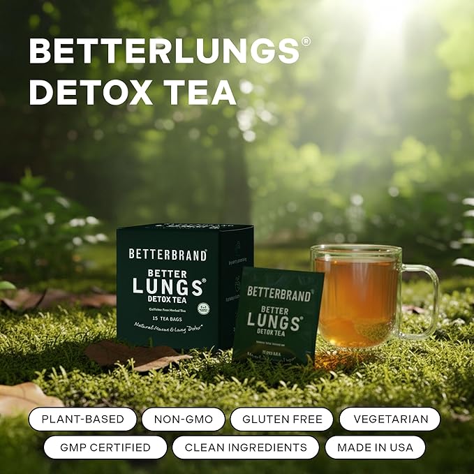 Betterbrand Mullein Tea Bags for Lung Detox - Respiratory Support with Thyme Elderberry Ginseng Ginger Caffeine Free Herbal Blend - 15 Tea Bags (Pack of 1)