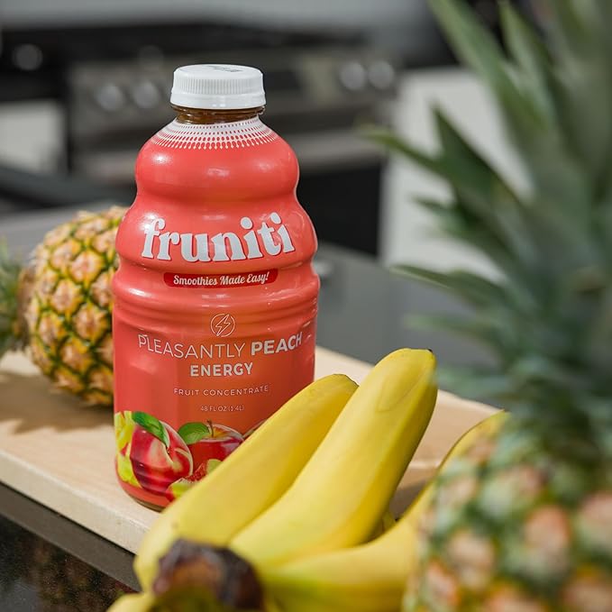 Fruniti Peach Smoothie Mix - Energy Boosting - No Sugar Added - Delicious Fruit Puree - Vitamin B-6 Vitamin B-12 Ginseng - Apple Pineapple Peach Purée - Makes 24 Smoothies