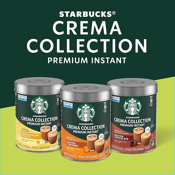 Starbucks Crema Collection Premium Instant Molten Chocolate Flavored Instant Coffee 100% Arabica Beans 3 Tins (7.12 Oz Each) 1.34 lb.