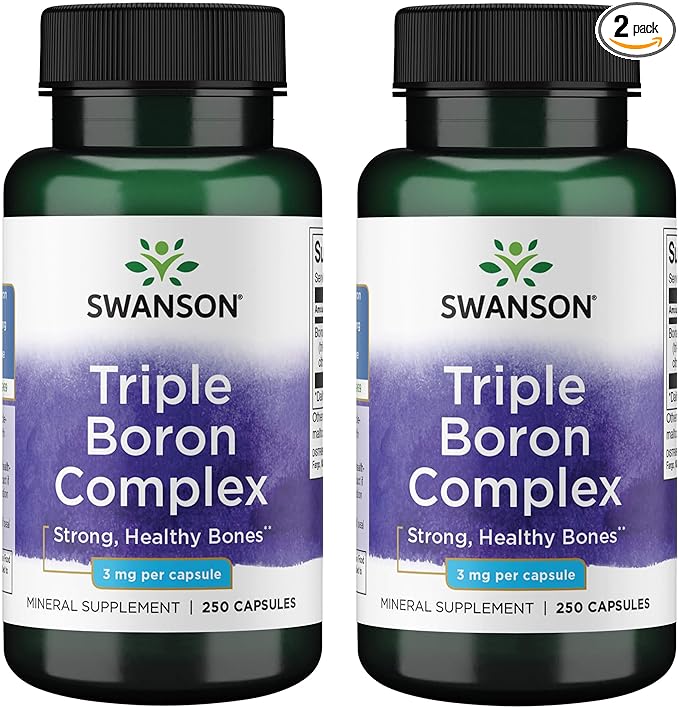 Swanson Triple Boron Complex Bone and Joint Health Mineral Supplement for Adults Over 50 Seeking Optimal Absorption - Citrate Aspartate Glycinate (250 Capsules 2 Pack)