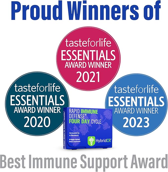 HybridCR Rapid Immune Support Supplement – 4 Day Immunity Supplement - Immune Defense Booster with Echinacea Ginseng Andrographis Zinc Selenium – Travel Size System Support – 24 Caps 2 Dose Packs