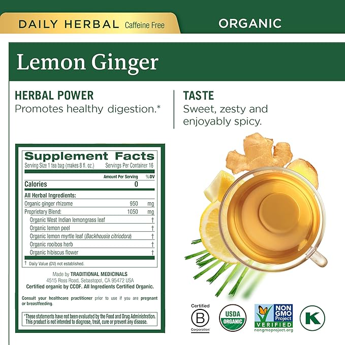 Traditional Medicinals Organic Herbal Tea - Six Calming Flavors Chamomile Hibiscus Peppermint Lemon Balm Lemon Ginger &amp Passionflower 96 Tea Bags (6 Pack)