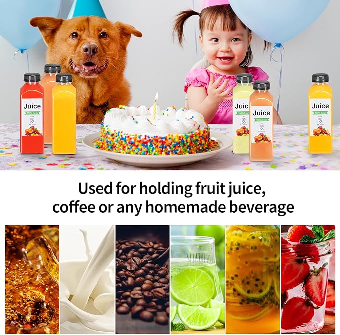 24pcs 16oz Plastic bottles with lids juice bottles with caps Reusable containers and Clear beverage for milk Smoothies juice