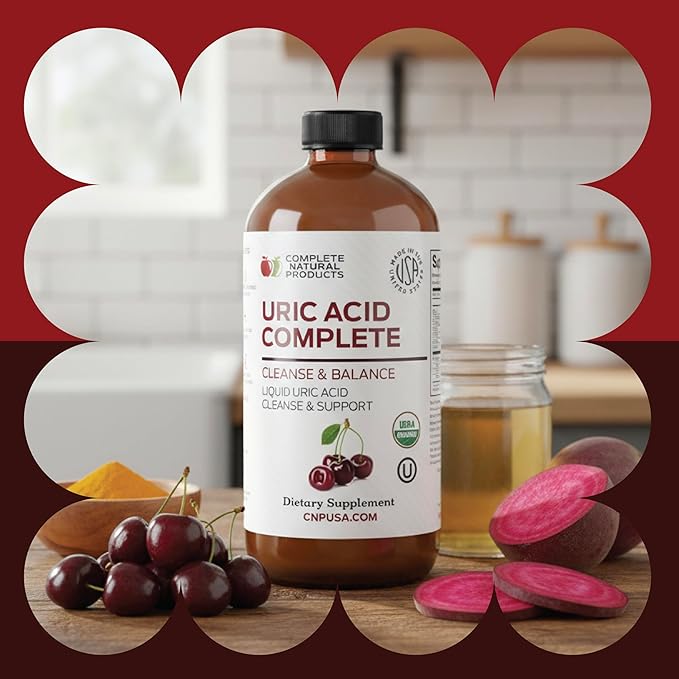 Complete Natural Products Uric Acid Complete - 16oz Liquid Supplement to Support Uric Acid Cleanse Kidney Health &amp Circulation with Apple Cider Vinegar Tart Cherry &amp Beet Root.