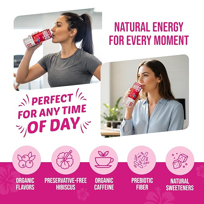 HIBO Healthy Energy Drinks Sugar Free – Gluten-Free &amp Gut-Friendly Prebiotic Fiber w/ 140mg Caffeine &amp 60mg Green Coffee Extract Electrolytes – Supports Immunity &amp Focus - Pack of 12 Pin
