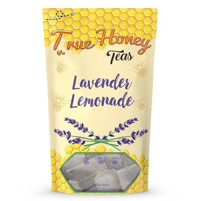 True Honey Lavender Lemonade Tea Bags - Tranquil Tea for Sleep Stress Relief and Calm - All Natural Organic Lemon Myrtle Herbal Caffeine-Free Blended with Honey Crystals - 24 Count