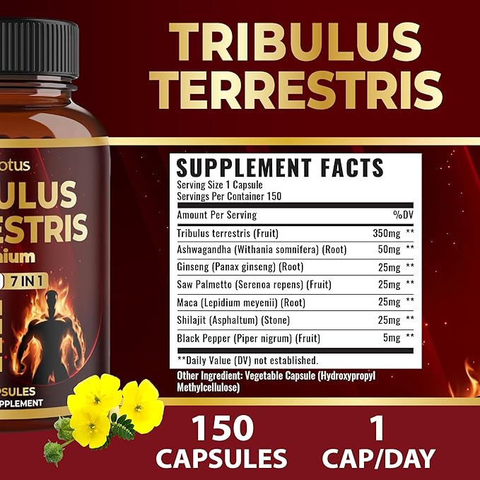 Tribulus Terrestris Supplement for Men &amp Women 5-Month Supply with Ashwagandha Panax Ginseng Saw Palmetto Maca Shilajit 150 Count