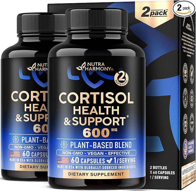 Cortisol Supplement for Women - Holy Basil | Ashwagandha | Rhodiola | L-Theanine - Plant-Based Hormone Balance - Mood Focus &amp Sleep Support - Made in USA - Vegan Non-GMO - Pack of 2 4 Month Sup