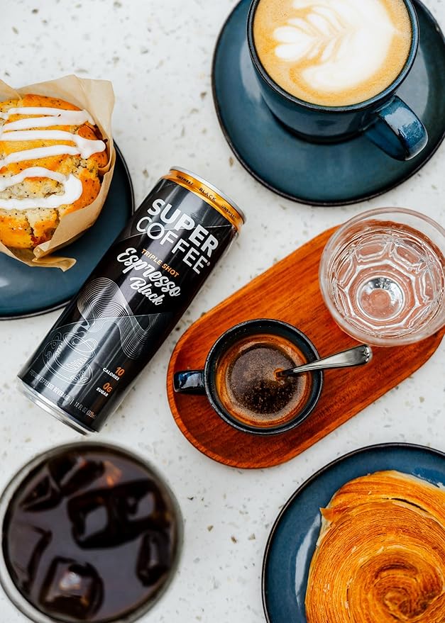 SUPER COFFEE Espresso Iced Keto Coffee (0g Added Sugar 10 Calories) [Triple Shot Black] 11 Fl Oz 12 Pack | Cold Brew Smart Coffee Drinks - SoyFree GlutenFree