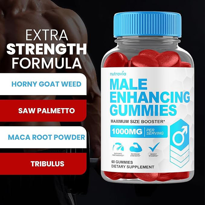 Male Enhancing Supplement Gummies - 6 in 1 Testosterone Booster Gummies for Men Stamina Test Boost Gummy for Men with Horny Goat Weed Tribulus Maca Root Boost Energy Performance (60 Gummies)