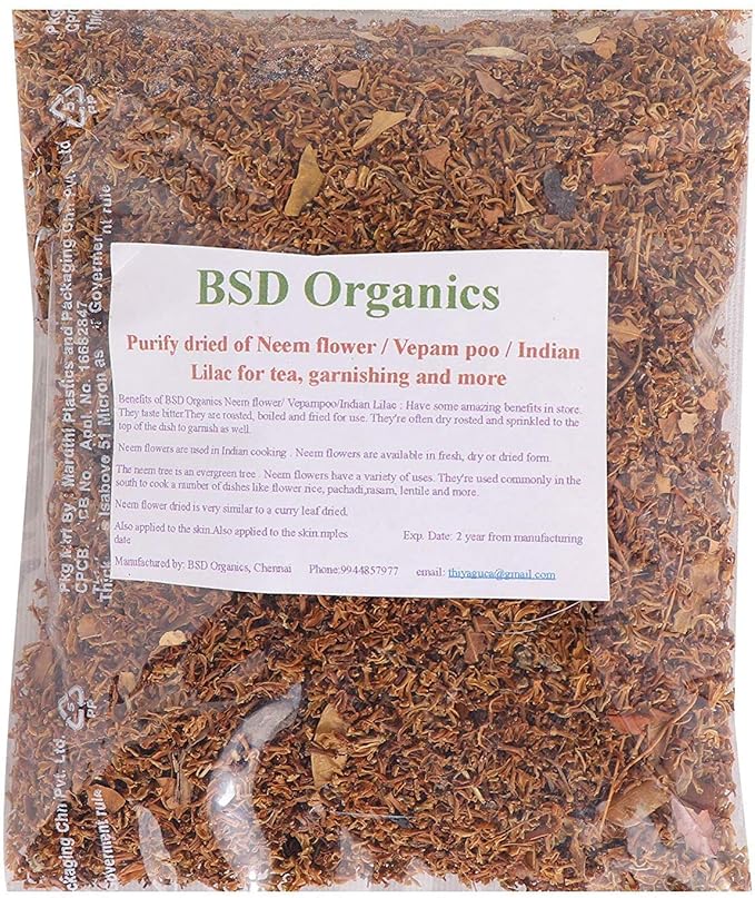 BSD Organics Purify dried Neem flower/Vepam poo/Indian Lilac for tea garnishing and more - 50 gram 0.11 Pounds