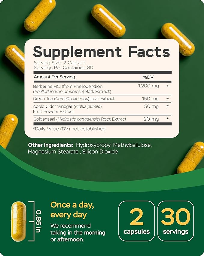 2-Pack Berberine Supplement - Triple Strength GLP-1 Activator w/Goldenseal Apple Cider Vinegar Green Tea Extract - Goldenseal Supplements Digestive Health Support Heart Immune System 120 Caps
