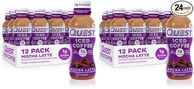 Quest Nutrition Iced CoffeeMocha Latte1g Sugar10g Protein90 calories200mg of caffeine(Pack of 24)