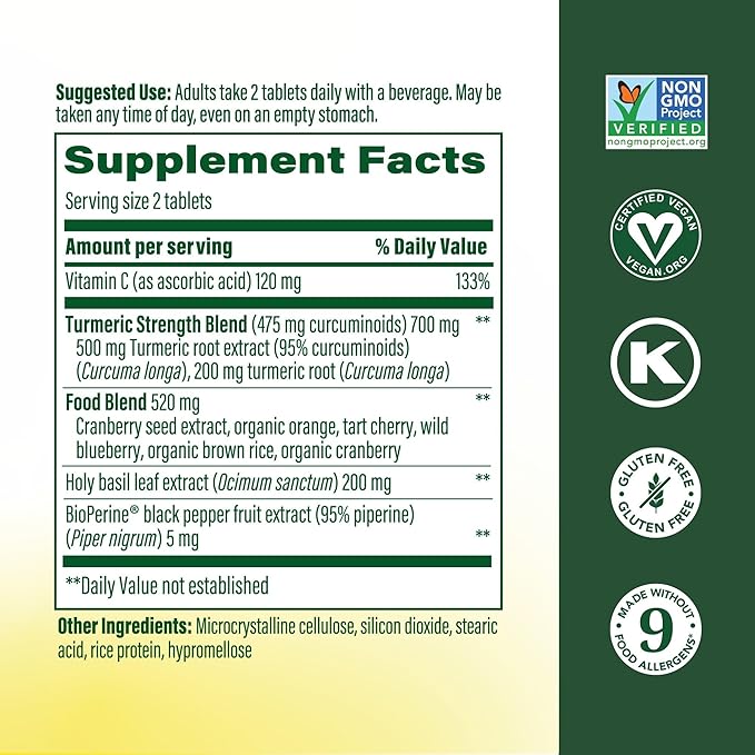 MegaFood Whole Body Turmeric Curcumin Supplement - Turmeric Supplement With Black Pepper &amp Vitamin C - 475 mg Curcuminoids Per Serving - Antioxidant &amp Immune Support - Vegan - 120 Tablets 60
