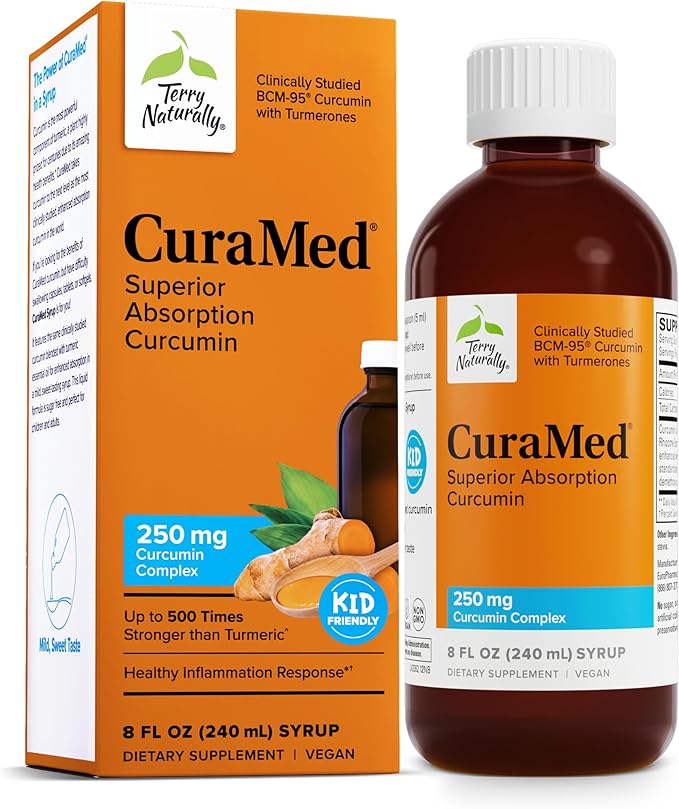 Terry Naturally CuraMed Syrup - 250 mg BCM-95 Curcumin 8 fl oz - Promotes Healthy Inflammation Response Supports Liver Brain Heart &amp Immune Health - Vegan Non-GMO Gluten-Free - 48 Servings