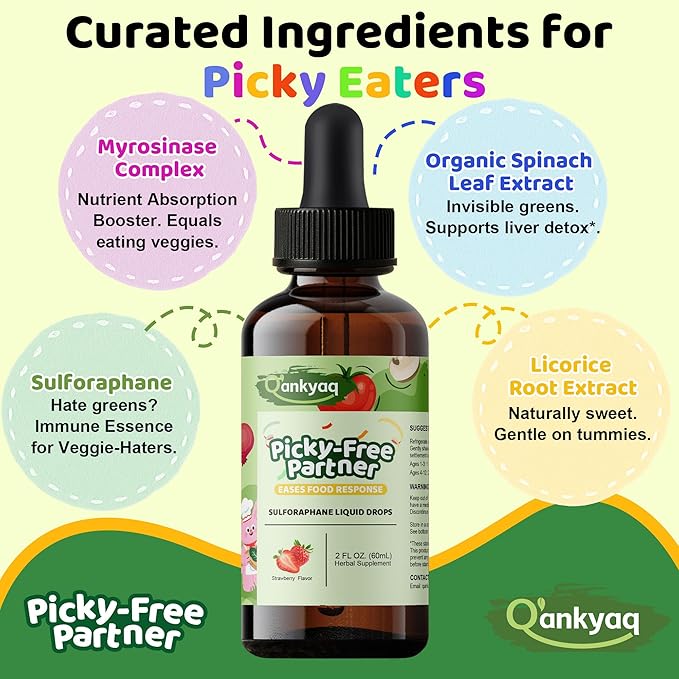 Kids Sulforaphane Supplement Broccoli Sprout Extract Liquid Kids Appetite Booster ( ages 1+) &amp Vegetable Nutrition Gap in Picky Eaters Veggie Supplements with Strawberry Flavor - No Sugar Veg