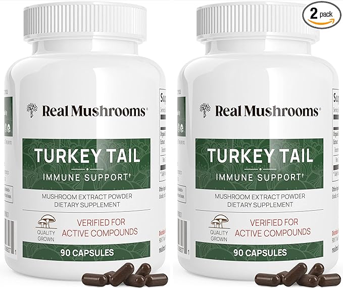 Real Mushrooms Turkey Tail Capsules – Organic Mushroom Extract for Wellness &amp Daily Rhythm – Vegan Non-GMO No Fillers Turkey Tail Extract – 90 Count Mushroom Supplement (Pack of 2)