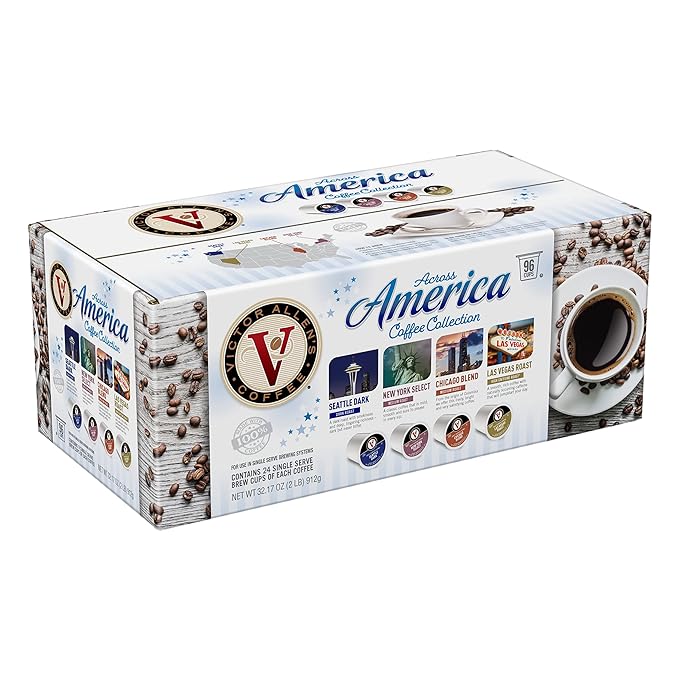 Victor Allen's Coffee Across America Variety Pack (Seattle Dark New York Select Chicago Blend Las Vegas Roast) 96 Count Single Serve Coffee Pods for Keurig K-Cup Brewers