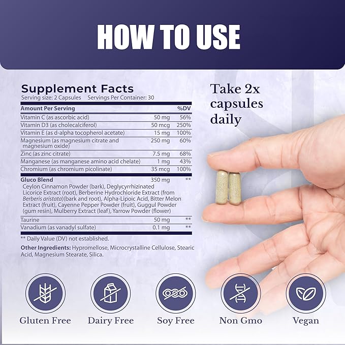 Gluco24 Advanced Formula - Dietary Supplement with Ceylon Cinnamon Bark Extract Berberine HCI Magnesium &amp Zinc - 60 Capsules