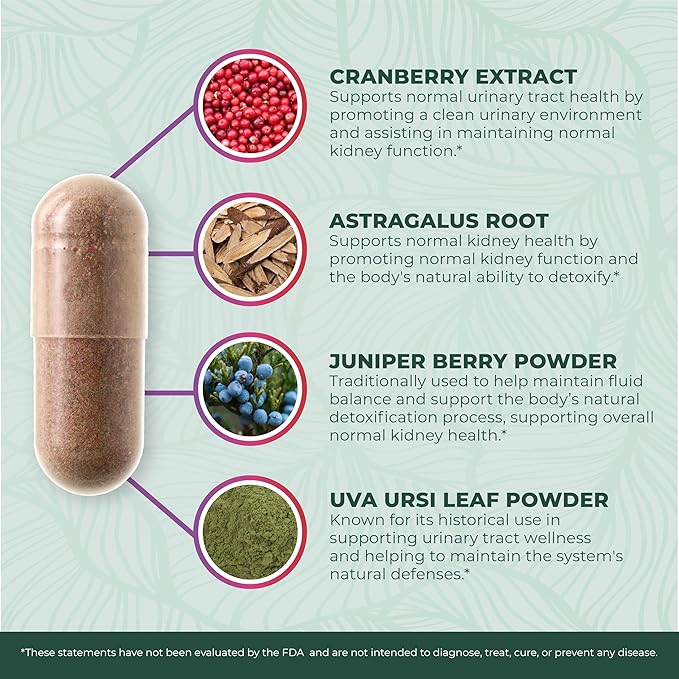 PurePremium Kidney Support Supplement – Kidney Cleanse Detox &amp Repair with Cranberry Extract &amp Astragalus - 21-in-1 Complex Supports Normal Bladder Urinary Tract &amp Kidneys Health - 120 Da