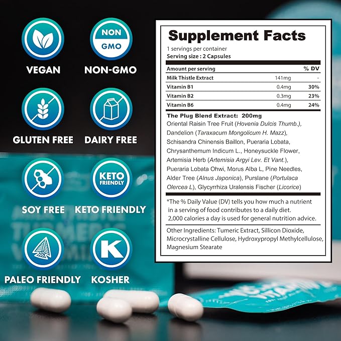 The Plug Liver Cleanse Detox &amp Repair Pills - Milk Thistle Liver Detox - Fatty Liver Support Supplement - 20 Herbal Liver Capsules Turmeric &amp Vitamin B for Healthy Digestive &amp Immune Syst