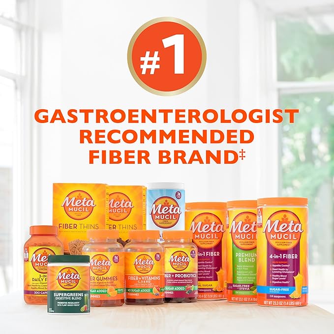 Metamucil 4-in-1 Psyllium Husk GLP-1 Friendly Fiber Supplement Sugar-Free 114 teaspoons Orange Flavored Daily Fiber Powder for Digestive Health made with Plant-Based Psyllium Husk Fiber