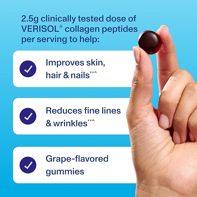 Vital Proteins Collagen Gummies 2.5g of Clinically-Tested Collagen for Hair Skin Nails &amp Wrinkles 120 ct Bottle Pack of 2 Grape Flavor