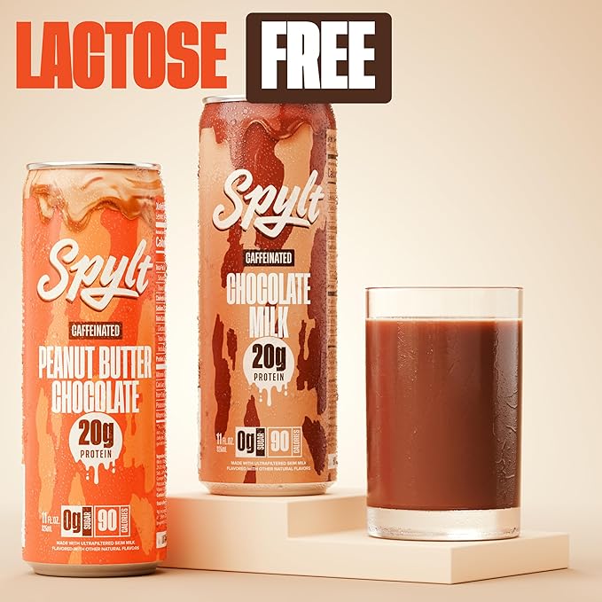 Spylt High Protein Chocolate/Peanut Butter Chocolate Milk with 60mg Caffeine &amp 20g Protein - 90 Calories Ready to Drink Sugar Free Lactose Free Milk Perfect for Workout Recovery &amp Afternoo