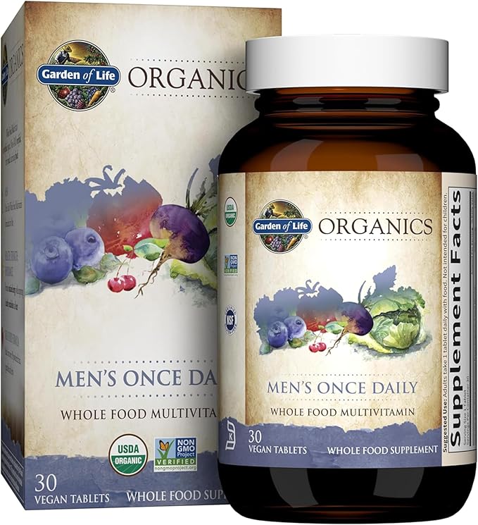 Garden of Life Once Daily Whole Food Multivitamin for Men Organic Mens Vitamins &amp Minerals Vitamin C Zinc Vegan for Health &amp Well-Being 30 Tablets