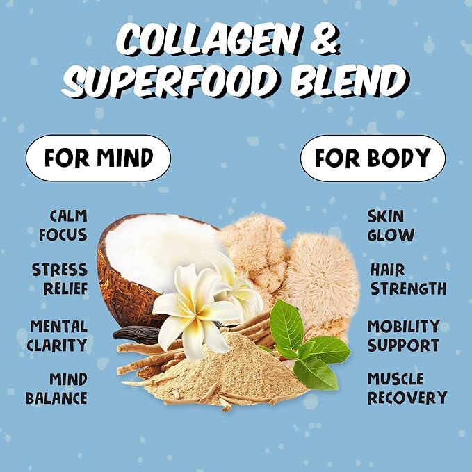Renude Collagen Crush - Creamer Powder for Coffee Grass-Fed Bovine Collagen Peptides 10g Protein per Serving Support for Hair Skin Gut Health with Natural Adaptogens 20 Serving Bag