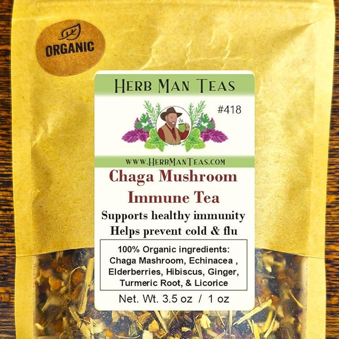 IMMUNE SUPPORT TEA – Daily Immune Health &amp Seasonal Defense – Organic Loose Leaf – by Master Herbalist Khabir | Chaga Mushrooms Echinacea Elderberries &amp Hibiscus
