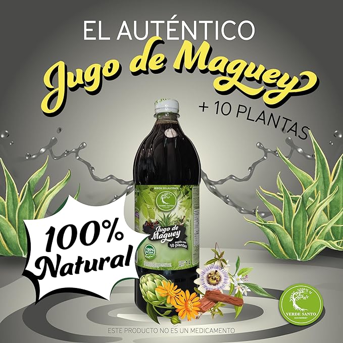 Verde Santo Roasted Maguey Juice 1L with 10 Natural Plants No Preservatives or Additives Vegan Rich in Nutrients and Antioxidants
