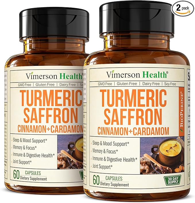 Saffron Supplements – 89mg Saffron Extract 1000mg Turmeric Curcumin Ceylon Cinnamon &amp Cardamom – Daily Mood Joint &amp Metabolic Support – Joint Supplements for Women &amp Men – 60 Capsules